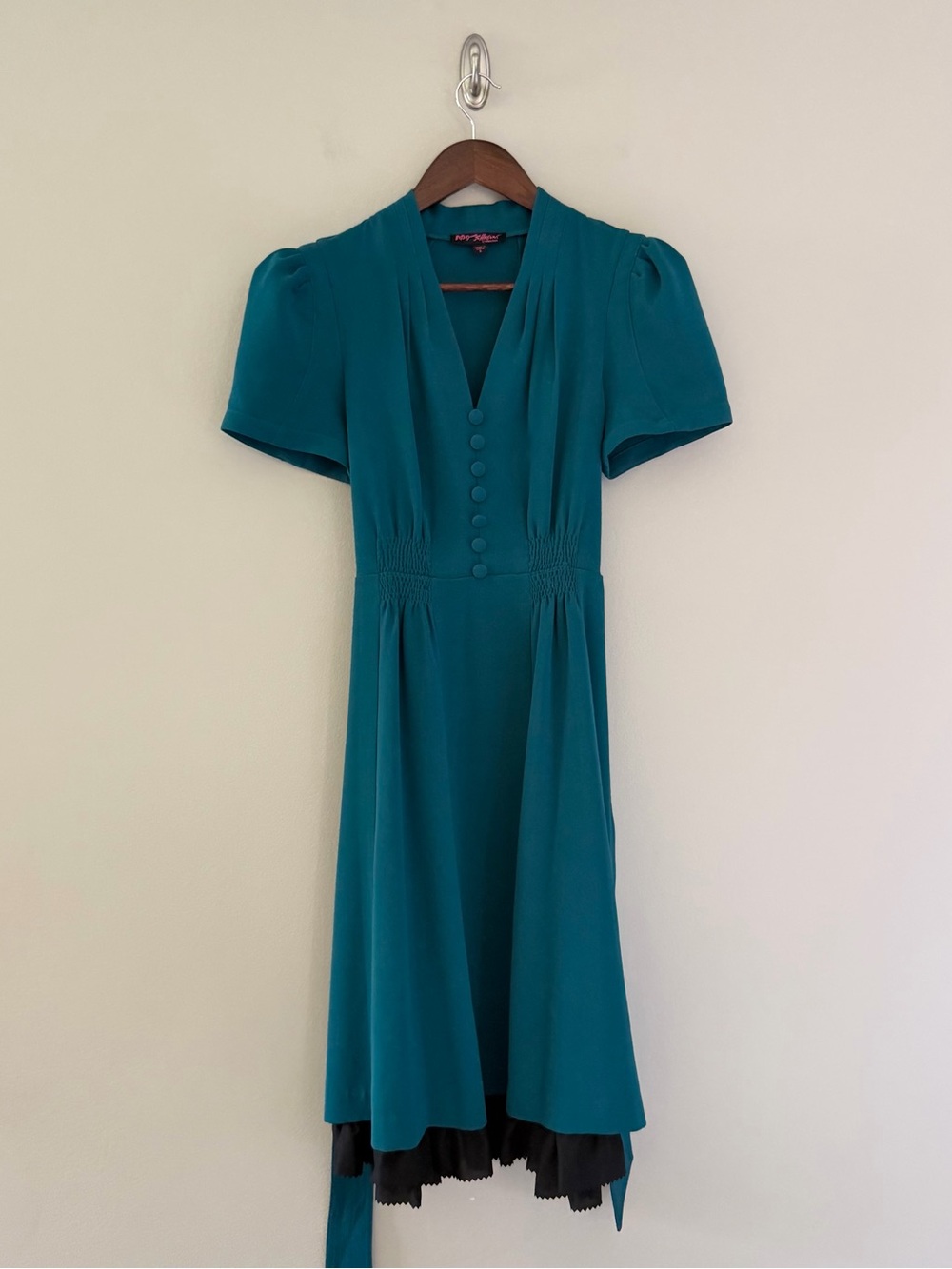 Y2K Betsey Johnson Collection Teal Puff Sleeve Dress | Size 6